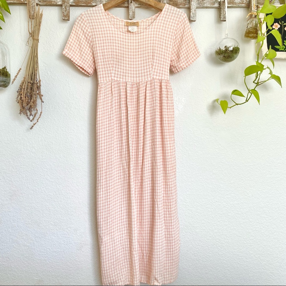 Vintage Pink Gingham Midi Dress